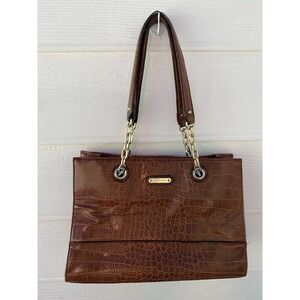 Anne Klein‎ Faux Crocodile Brown Purse Handbag Chain Giraffe Block Safari Lining